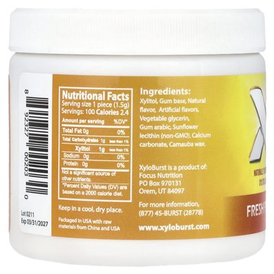 Xyloburst, xylitol gum, fresh fruit, 100 pieces, 5.29 oz (150 g)