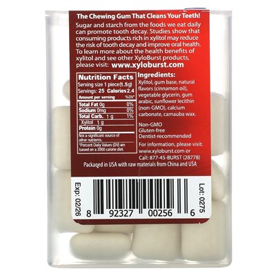 Xyloburst, xylitol gum, cinnamon, 25 pieces