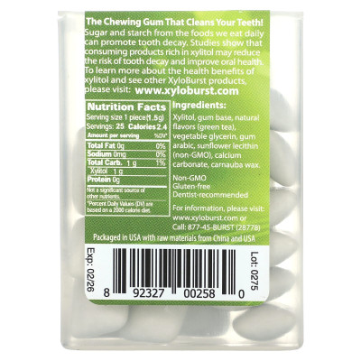 Xyloburst, Xylitol-Kaugummi, Grüner Tee, 25 Stück