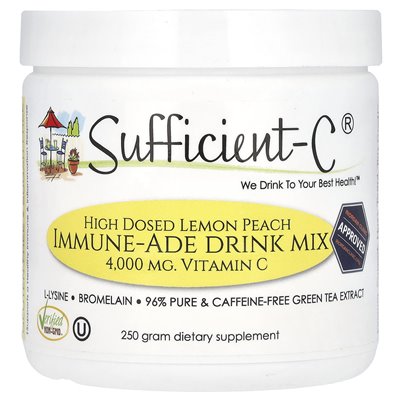Sufficient C, High Dosed Immune-Ade Drink Mix, Lemon Peach, 250 g Sufficient C, High Dosed Immune-Ade Drink Mix, Lemon Peach, 250 g