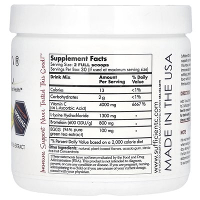 Sufficient C, High Dosed Immune-Ade Drink Mix, Lemon Peach, 250 g Sufficient C, High Dosed Immune-Ade Drink Mix, Lemon Peach, 250 g