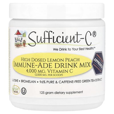 Sufficient C, High Dosed Immune-Ade Drink Mix, Lemon Peach, 125 g Sufficient C, High Dosed Immune-Ade Drink Mix, Lemon Peach, 125 g