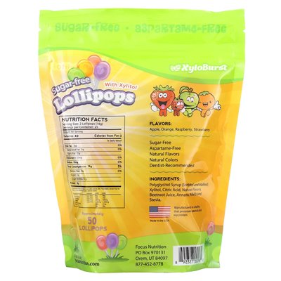 Xyloburst, Sugar Free Xylitol Lollipops, Assorted Flavors, 50 Lollipops, 14.1 Ounces