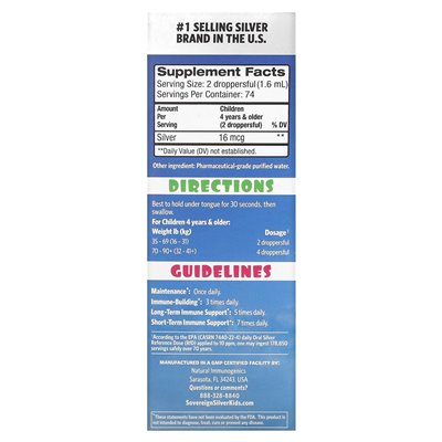 Substancja suwerenna, Bio-Active Bio-Active Srebrny Hydrosol, Daily+ Remonent Support, Ages 4+, 16 Mcg, 4 Fl Oz (118 ml) (10 ppm