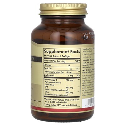 Solgar, Omega-3, podwójna siła, 700 mg, 60 miękkich Solgar, Omega-3, podwójna siła, 700 mg, 60 miękkich