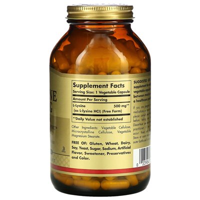 Solgar, L-Lizyna, Forma Wyzwolona, 500 mg, 250 Wegetariańskich Kapsułek Solgar, L-Lizyna, Forma Wyzwolona, 500 mg, 250 Wegetariańskich Kapsułek