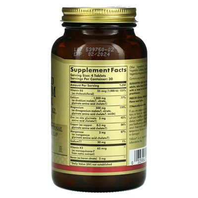 Solgar, Advanced Calcium Complex + Vitamine D3, K2, Zink, Bor, 120 Tabletten