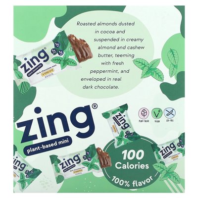 Zing Bars, Mini Bat Plast, ciemna czekoladowa mięta w masłach migdałowych, 18 barów, 0,84 uncji (24 g)