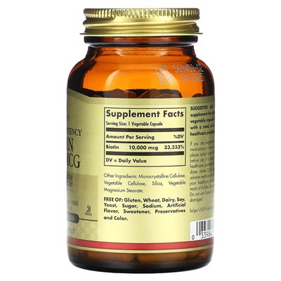Solgar, biotyna o super wysokiej mocy, 10 000 mcg, 120 kapsułek warzywnych