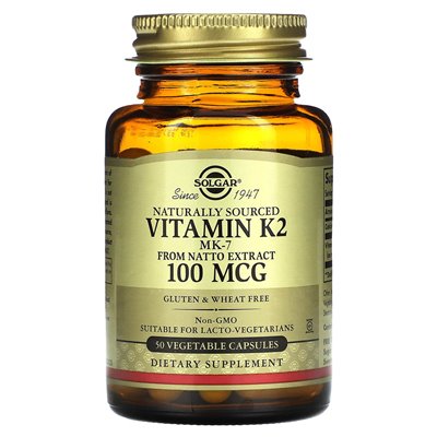 Solgar Naturally Sourced Vitamin K2, 100 mcg, 50 Veg Capsules
