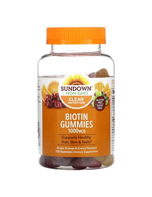 Sundown Naturals, Biotin-Fruchtgummis, Traube, Orange und Kirsche, 1000 mcg, 130 Fruchtgummis