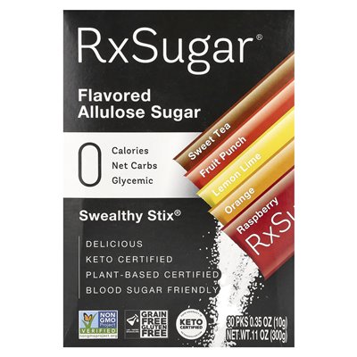 RXSUGAR, SWEALTHY STIX, SUMER ALLULOSE SUMK, SŁODKA HERBATOR, PICJA OWOROWY, LEMONA, Orange, malina, 30 paczek, 0,35 uncji (10 g