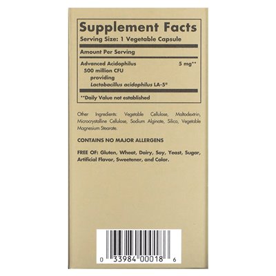 Solgar, Advanced Acidophilus, 100 kapsułek warzywnych