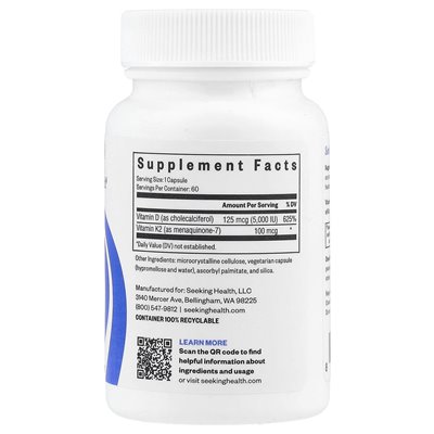 Seeking Health, Vitamin D3 + K2, 60 Capsules