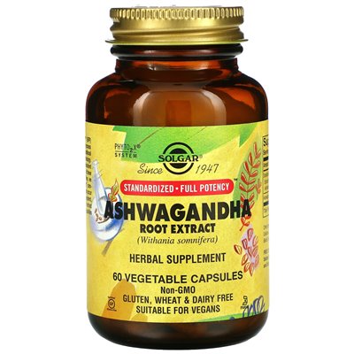 Solgar, ekstrakt z korzenia Ashwagandha, 60 kapsułek warzywnych Solgar, ekstrakt z korzenia Ashwagandha, 60 kapsułek warzywnych