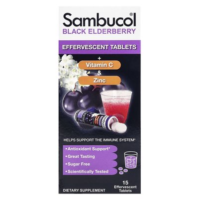 Sambucol, Black Black, Effervescent Tablets + Vitamin C & Zinc, Age 4+, 15 Effervescent Tablets