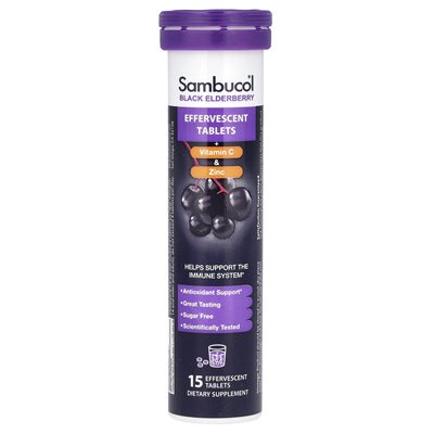 Sambucol, Black Black, Effervescent Tablets + Vitamin C & Zinc, Age 4+, 15 Effervescent Tablets
