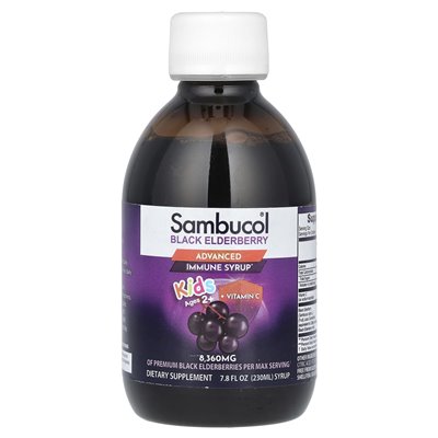 Sambucol, Kids, Black Bronberberry, zaawansowany syrop immunologiczny, wiek 2+, 8360 mg, 7,8 fl oz (230 ml)