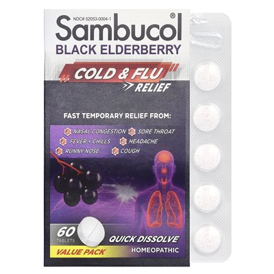 Sambucol, czarny czarny, zimny i grypa, 60 tabletek