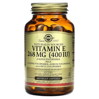 Solgar Naturally Sourced Vitamin E, 268 mg (400 IU), 100 Vegan Softgels