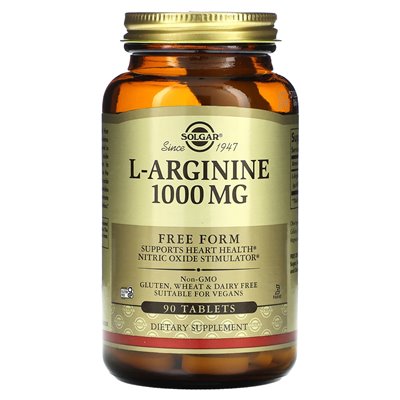 Solgar, L-arginina, forma wolna, 1000 mg, 90 tabletek