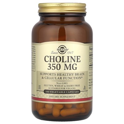 Solgar, Cholina, 350mg, 100 Wegetariańskich Kapsułek Solgar, Cholina, 350mg, 100 Wegetariańskich Kapsułek