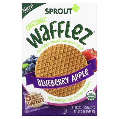 Sprout Organics, Wafflez, Blueberry Apple, 5 Packets, 0.63 oz (18 g) each