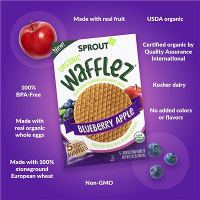 Sprout Organics, Wafflez, Blueberry Apple, 5 Packets, 0.63 oz (18 g) each