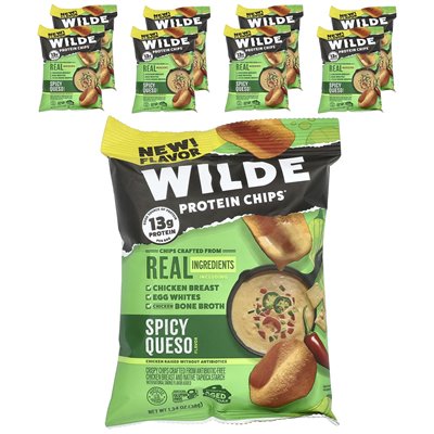 Wilde Brands, Protein Chips, Spicy Queso, 8 Bags, 1.34 oz (38 g)