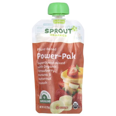 Sprout Organics, Roślinna Power Pak, 12+ miesięcy, organiczna truskawka, bananowa i piżmowa squash, 4 uncje (113 g)