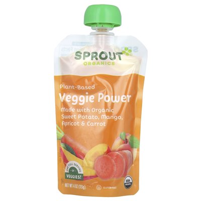 Sprout Organics, Veggie Power, 12 miesięcy, słodkie ziemniaki, mango, morela i marchewka, 4 uncje (113 g)