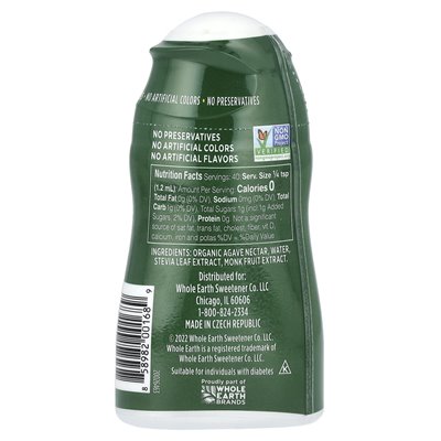 Whole Earth, Stevia Leaf & Monk Fruit with Agave Nectar, Original, 1.62 fl oz (48 ml)