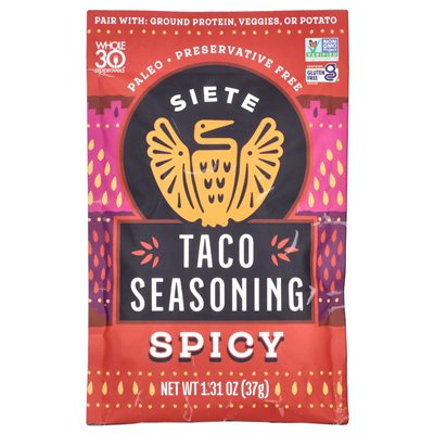 Siete, taco seasoning, spicy, 1.31 oz (37 g) Siete, taco seasoning, spicy, 1.31 oz (37 g)