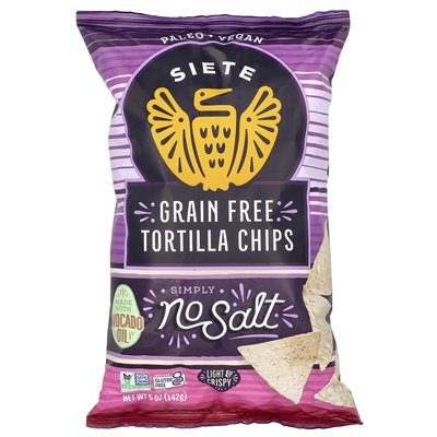 Siete, Grain-Free Tortilla Chips, Simply Salt-Free, 5 oz (142 g)