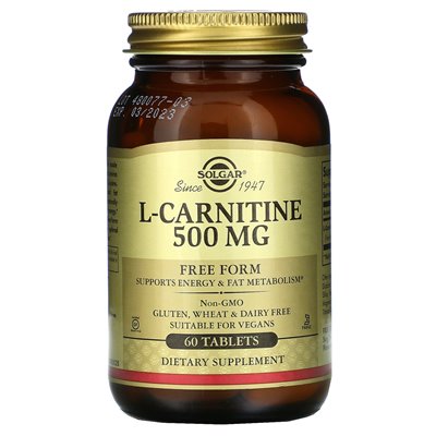 Solgar, L-Carnitine, Free Form, 500mg, 60 Tablets