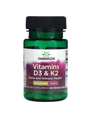 Swanson, Witaminy D3 & K2, 60 Wegetariańskich Kapsułek Swanson, Witaminy D3 & K2, 60 Wegetariańskich Kapsułek