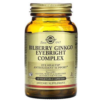 Solgar, Bilberry Ginkgo Eye Complex, 60 kapsułek warzywnych Solgar, Bilberry Ginkgo Eye Complex, 60 kapsułek warzywnych