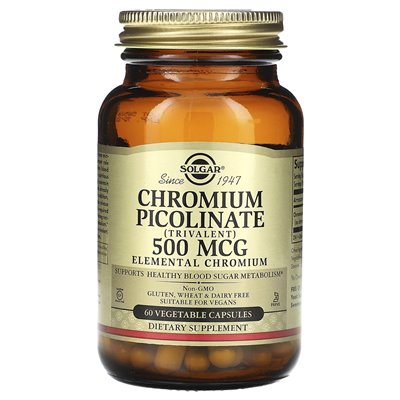 Solgar, Chromium Picolinate, 500 mcg, 60 kapsułek warzywnych