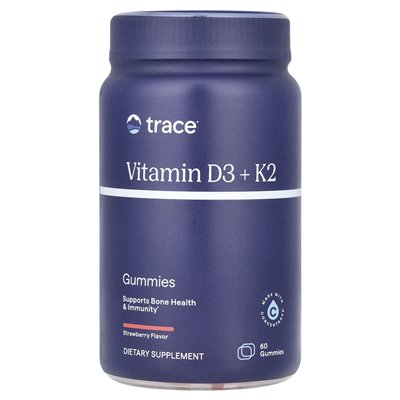 Trace, vitamin D3 + K2, strawberries, 60 gummy