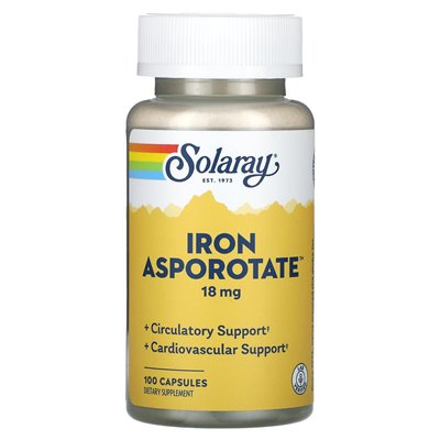 Solaray, żelaza asporotan, 18 mg, 100 kapsułek Solaray, żelaza asporotan, 18 mg, 100 kapsułek