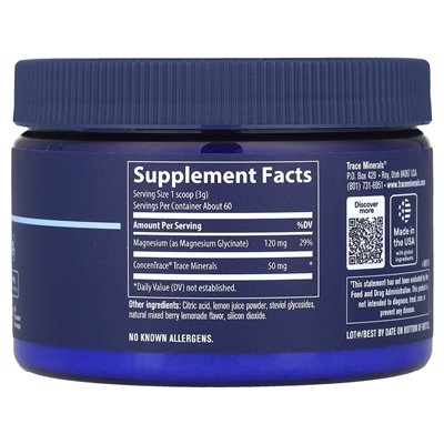 Trace Minerals ®, Magnesium Glycinate Powder, Mixed Berry Lemonade, 6.35 oz (180 g) Trace Minerals ®, Magnesium Glycinate Powder, Mixed Berry Lemonade, 6.35 oz (180 g)