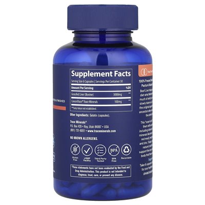 Trace, Rinderleber, 3000 mg, 180 Kapseln (500 mg pro Kapsel)