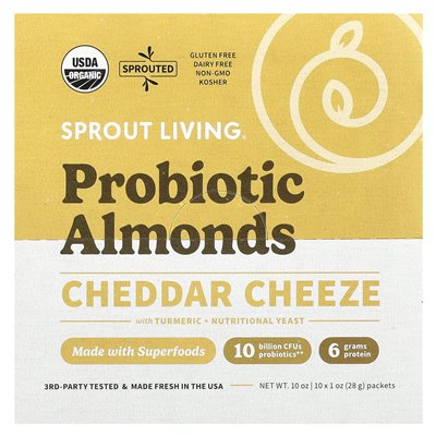 Sprouted Life, Probiotic Almonds, Cheddar Cheeze, 10 Packets, 1 Ounce (28 G) Each