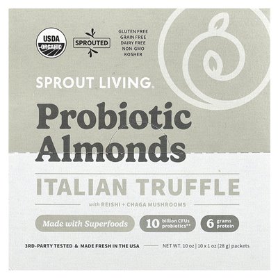 Living, Probiotic Almonds, Italian Truffle with Reishi Mushrooms + Chaga, 10 Packets, 1 oz (28 g) each
