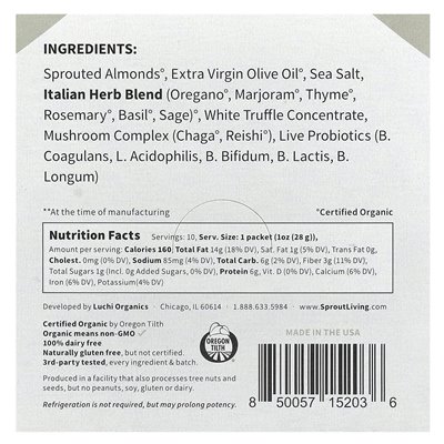 Living, Probiotische Mandeln, italienischer Trüffel mit Reishi-Pilzen + Chaga, 10 Päckchen, je 1 oz (28 g)