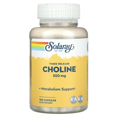 Solaray, uwalnianie czasowe, cholina, 300 mg, 100 kapsułek