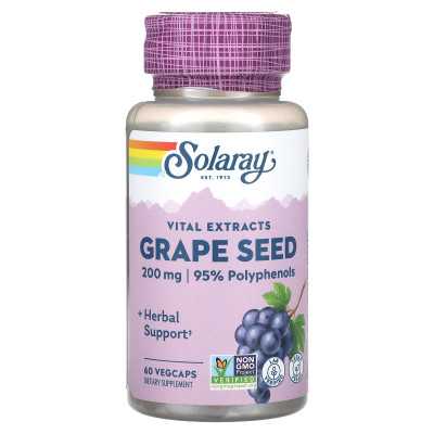 Solaray, Essential Extracts, Grape Seed, 200mg, 60 Vegcaps
