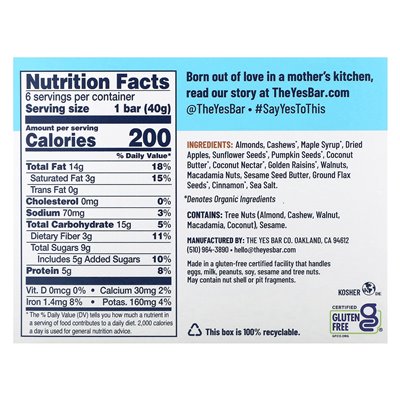 Yes, bar, snack bar, Apple Cinnamon Crisp, 6 bars, 1.4 oz (40 g)