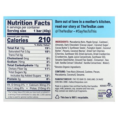Yes, Riegel, Snackriegel, Macadamia-Schokolade, 6 Riegel à 40 g