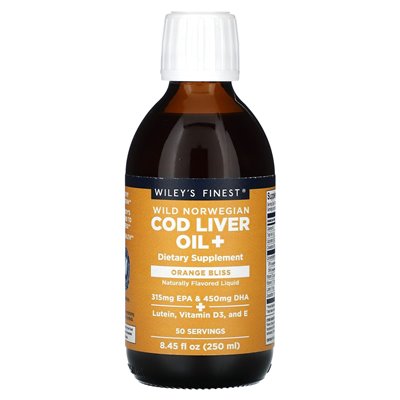 WILEY's Finest, Wild Norwegian Cod Wątrobowa olej +, pomarańczowa błogość, 8,45 fl oz (250 ml)